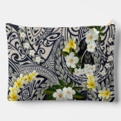 Traditionelles hawaiianisches Tapa und Plumeria Po Zubehörtasche (Rückseite)