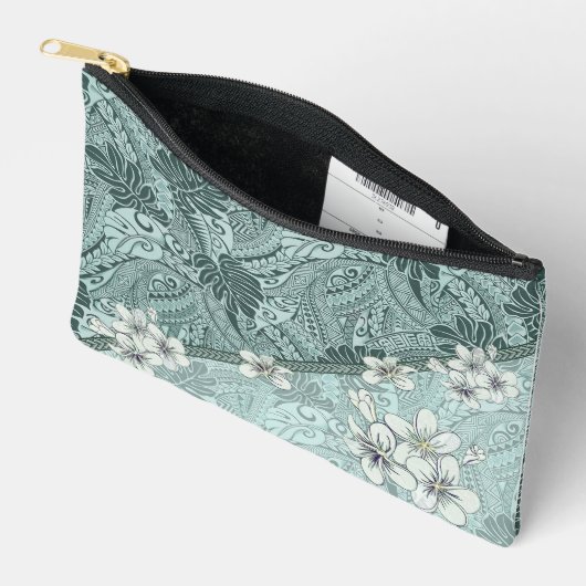 Traditionelles hawaiianisches Tapa und Plumeria Sm Zubehörtasche (Offen)