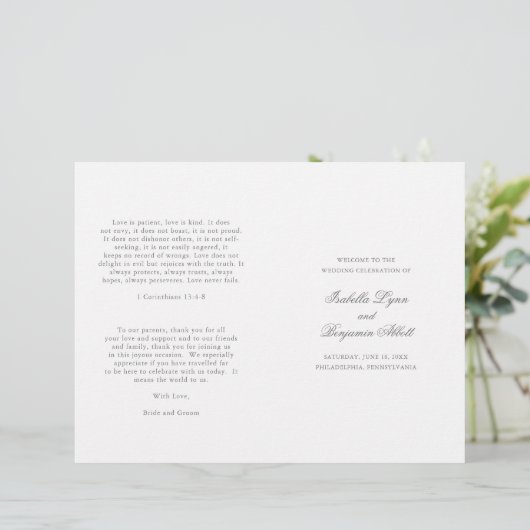 Traditionelles Hochzeitsprogramm für Graues formal (Stehend Vorderseite)