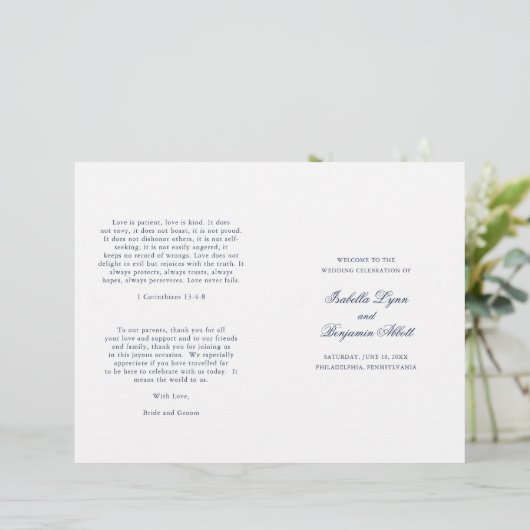 Traditionelles Hochzeitsprogramm für Navy (Stehend Vorderseite)