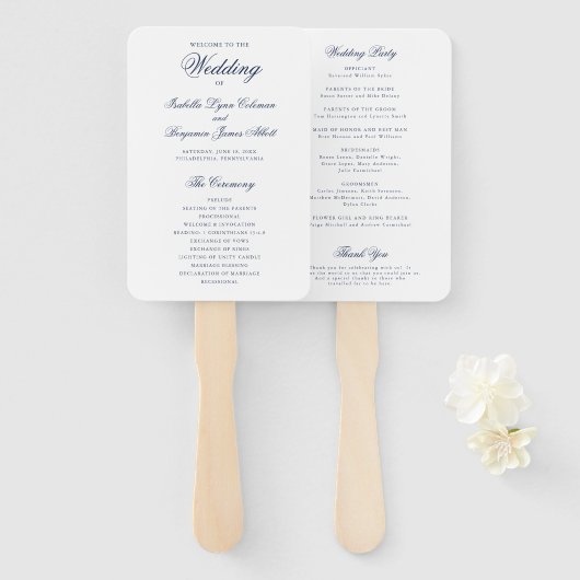 Traditionelles Hochzeitsprogramm für Navy Fächer (Vorne und Hinten)