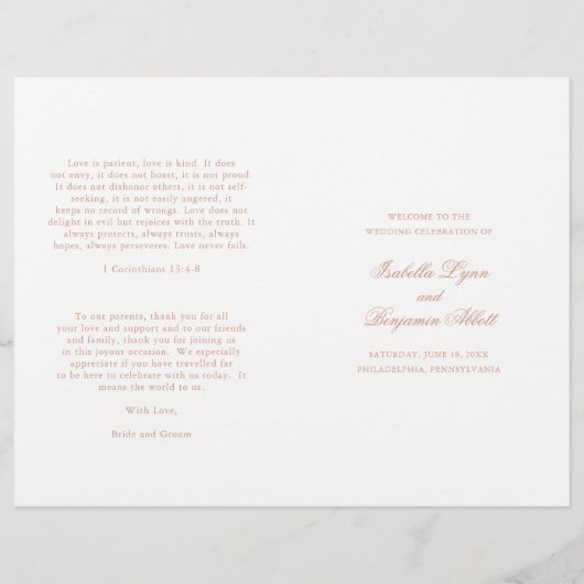 Traditionelles Hochzeitsprogramm für Rose in Rosa (Vorderseite)