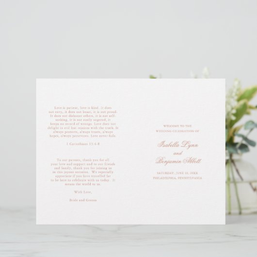 Traditionelles Hochzeitsprogramm für Rose in Rosa (Stehend Vorderseite)