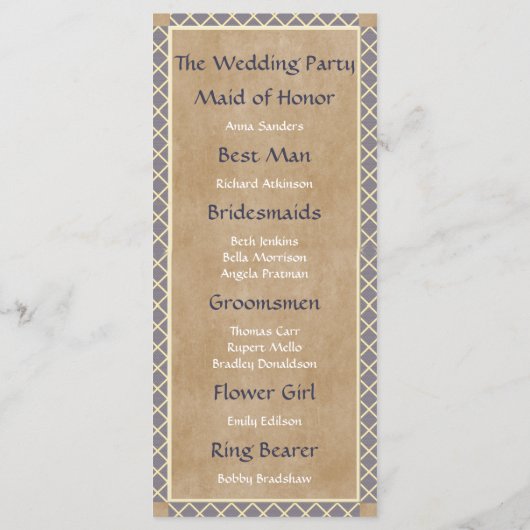 Traditionelles Hochzeitsprogramm und Hochzeitskart Programm (Rückseite)