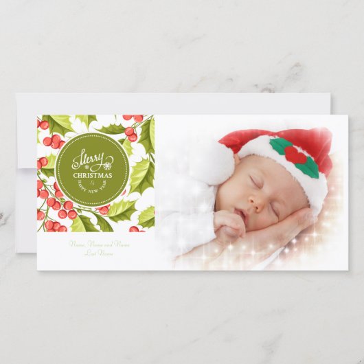 Traditionelles Holly Design Frohe Weihnachten Foto (Vorderseite)
