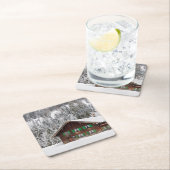 Traditionelles hölzernes Haus im Rechteckiger Pappuntersetzer (Vor Ort)