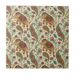 Traditionelles indisches Elefanten-Blumen-Paisley- Fliese
