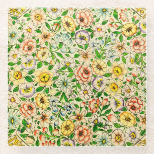 Traditionelles indisches Frühlingsblumendesign Glasuntersetzer