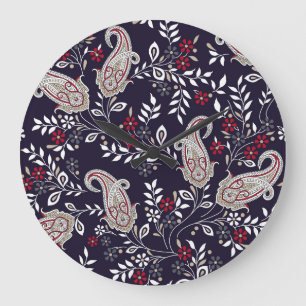 Traditionelles indisches Paisley, nahtloses Muster Große Wanduhr