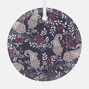 Traditionelles indisches Paisley, nahtloses Muster Ornament Aus Glas