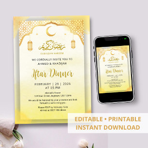 Traditionelles islamisches Muster Gold Iftar-Dinne Einladung