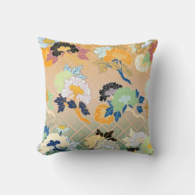 Traditionelles japanisches Blumenmuster Kissen (Vorderseite)