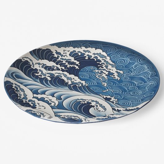 Traditionelles japanisches Design der Great Wave K Pappteller (Schrägansicht)