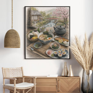 Traditionelles japanisches Frühstück neben einem G Poster