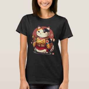 Traditionelles japanisches Geisha Kanji Lucky Cat T-Shirt