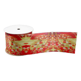Traditionelles japanisches Kimono Gold Red Floral Satinband