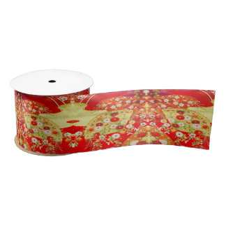 Traditionelles japanisches Kimono Gold Red Floral Satinband