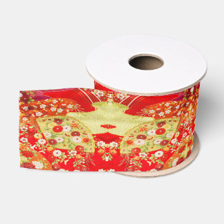 Traditionelles japanisches Kimono Gold Rot floral Ripsband