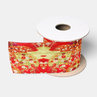 Traditionelles japanisches Kimono Gold Rot floral Satinband