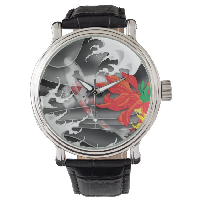 Traditionelles japanisches Koi unter Wasser Armbanduhr (Vorderseite)