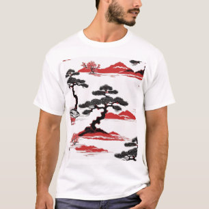 Traditionelles japanisches Musterdesign Blau Geome T-Shirt