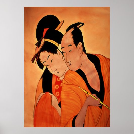 Traditionelles japanisches Paar in Orange Poster (Vorne)