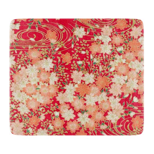 Traditionelles japanisches Sakura Red Gold Glas Schneidebrett (Vorderseite)