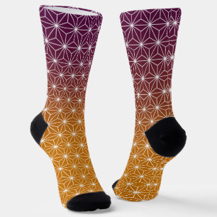 Traditionelles japanisches Star-Muster Gold & Plum Socken