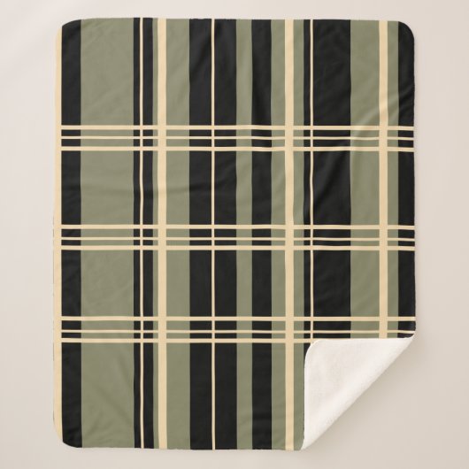 Traditionelles Kariert Schwarz, Buttercreme, Sage Sherpadecke (Vorderseite)