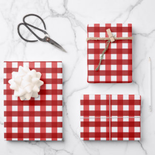 Traditionelles kariertes Gingham Gittermuster Geschenkpapier Set