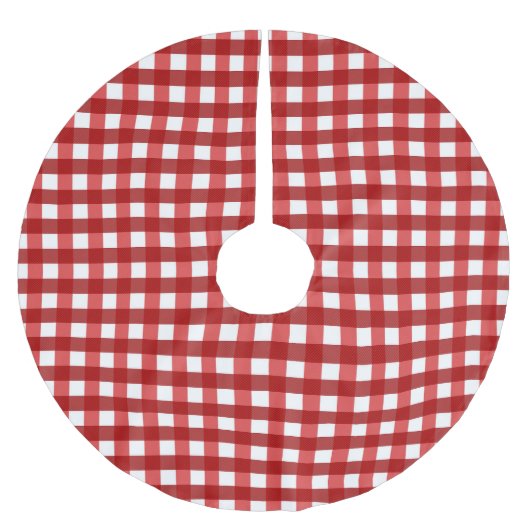 Traditionelles kariertes Gingham Gittermuster Polyester Weihnachtsbaumdecke (Vorderseite)