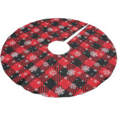 Traditionelles Kariertes Rot und Schwarz mit Schne Polyester Weihnachtsbaumdecke (Schrägansicht)