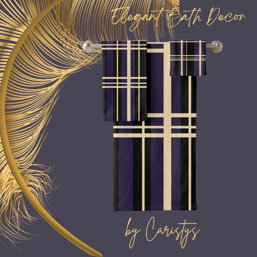 Traditionelles Kariertes Schwarz, Buttercreme, Dun Badhandtuch Set