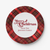 Traditionelles Kariertes Tartan Frohe Weihnachten  Pappteller (Vorderseite)