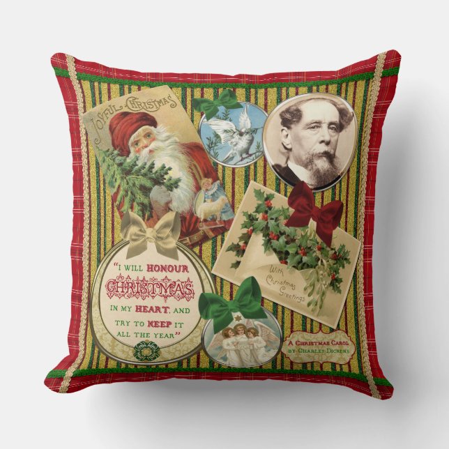 Traditionelles kariertes Weihnachtscarol-Charles Kissen (Vorderseite)