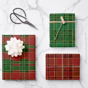 Traditionelles Kariertes Weihnachtsgeschenk Geschenkpapier Set
