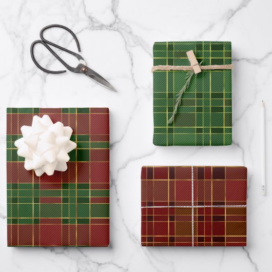 Traditionelles Kariertes Weihnachtsgeschenk Geschenkpapier Set (Vorderseite)