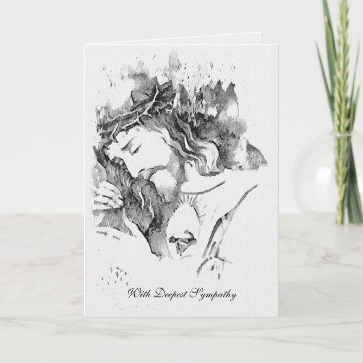 Traditionelles katholisches Beileid, das Kreuz bie Karte (Vorderseite)