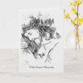 Traditionelles katholisches Beileid, das Kreuz bie Karte (Gelbe Blume)