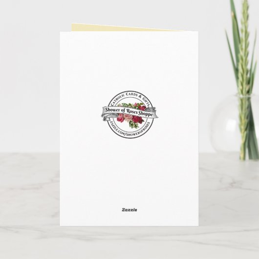 Traditionelles katholisches Beileid, das Kreuz bie Karte (Rückseite)