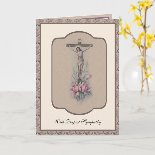 Traditionelles katholisches Beileid Rosary Crucifi Karte (Gelbe Blume)