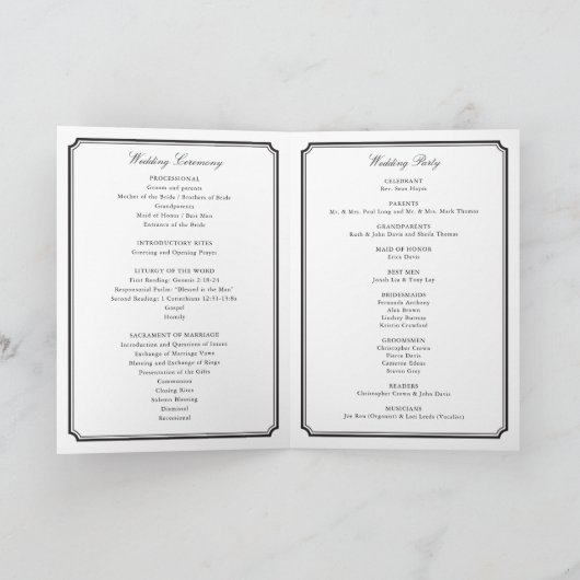 Traditionelles katholisches Hochzeitsprogramm Karte (Innenseite)