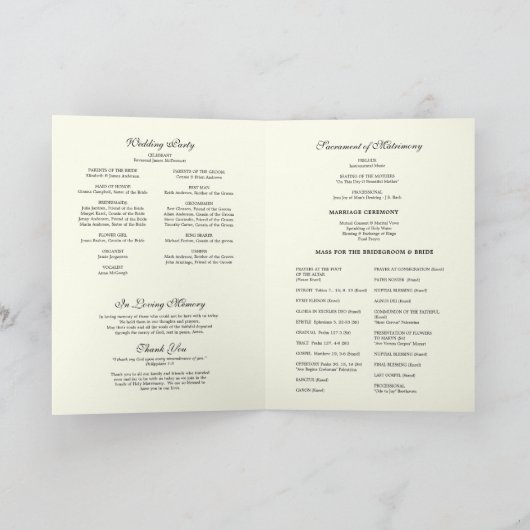 Traditionelles katholisches Hochzeitsprogramm Karte (Innenseite)