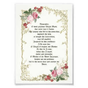 Traditionelles Katholisches Memorare Rosen Gebet Fotodruck