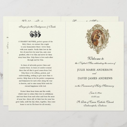 Traditionelles katholisches Programm zur Hochzeit (Vorne/Hinten)
