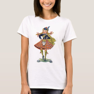 Traditionelles Kleid eines schottischen Mädchens i T-Shirt
