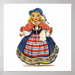 Traditionelles Kleid eines schwedischen Mädchens i Poster