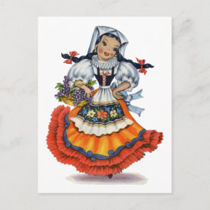 Traditionelles Kleid eines spanischen Mädchens auf Postkarte