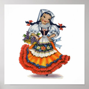 Traditionelles Kleid eines spanischen Mädchens im Poster