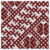 Traditionelles lettisches Muster in Rot und Weiß Stoff (Nahaufnahme)